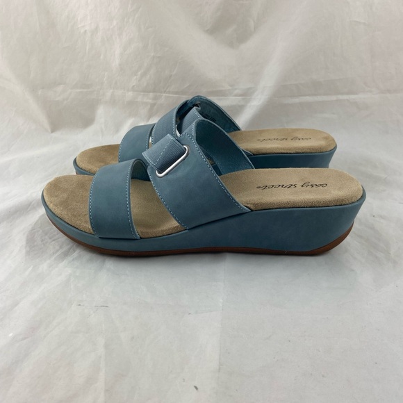 EASY STREET Sayre Woman’s Sandals Denim Round Toe Wedge Slip On Shoes 10 M. New - Picture 3 of 14